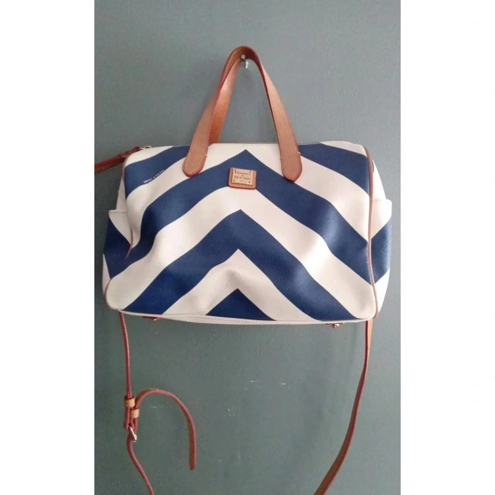 Dooney & Bourke Blue and White Chevron Satchel - Picture 4 of 6